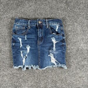 Wax Jean Mini Skirt Womens‎ Small Blue Denim Distressed Frayed Hem Medium Wash